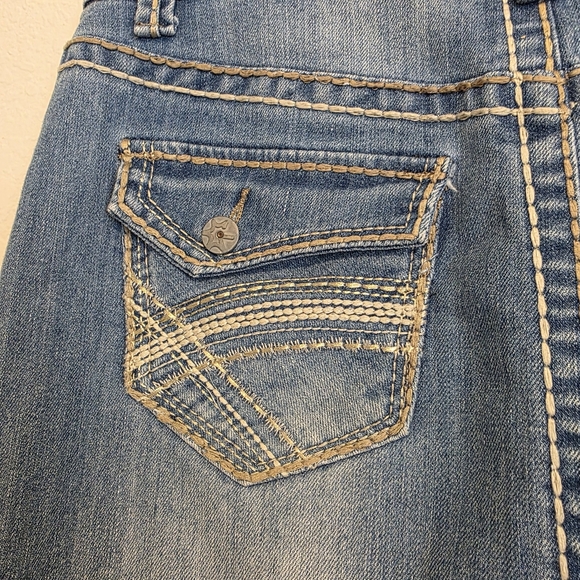 Vanilla Star Denim Blue Jean Skirt Thick Stitching Boho Western Distress Size 8 - Picture 6 of 11